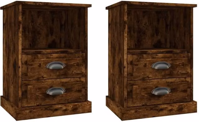 Berkfield Home Set of 2 Smoked Oak Bedside Cabinets in Brown, W/D/H: 43 x 36 x 60 cm