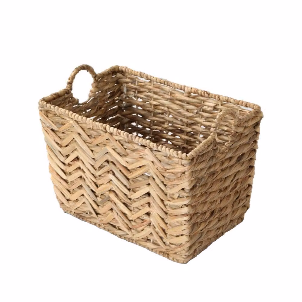 CALICOSY Set of 3 Tall Open Weave Water Hyacinth Baskets with Handles in Brown – 4