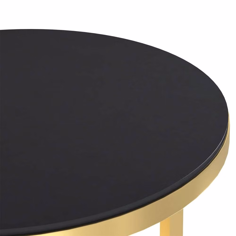 Berkfield Home Round Side Table in Gold and Black with Tempered Glass, W: 45 cm, H: 58 cm – 3