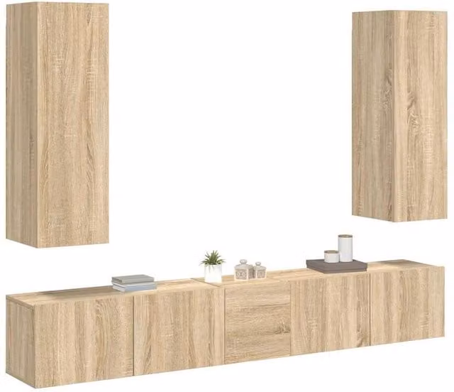 Berkfield Home 5 Piece TV Cabinet Set in Sonoma Oak Light Oak Finish – 1