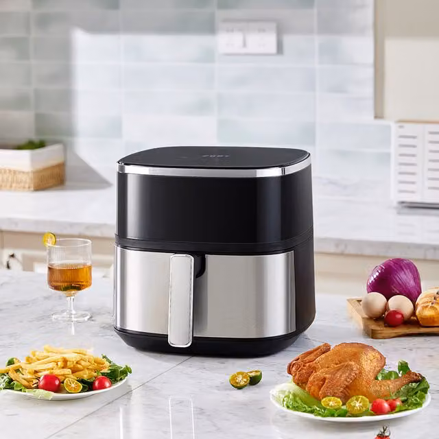 Living Star Hot Air Fryer with Digital Display and Auto Shutoff in Silver and Black