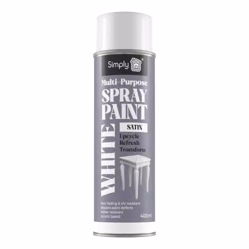 Simply Auto Multipurpose Satin White Spray Paint 400ml - Quick Drying Weatherproof Aerosol for Wood and Metal