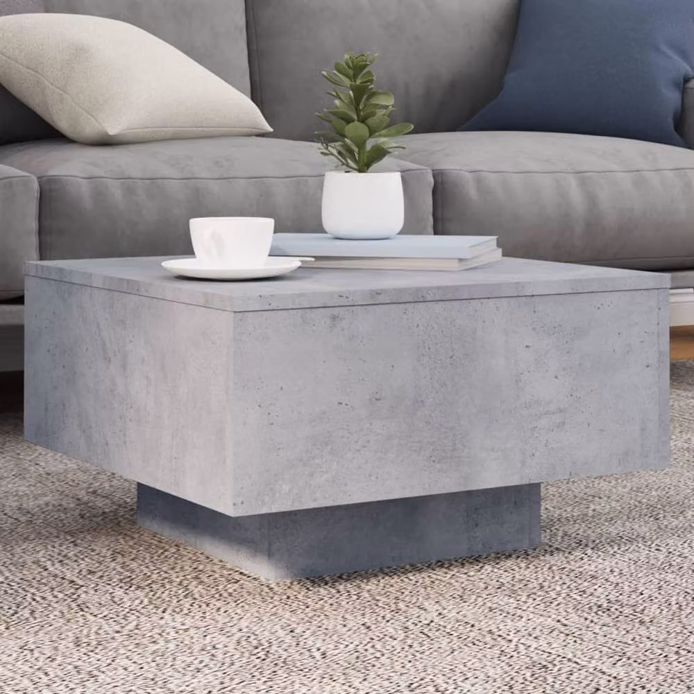 Berkfield Home Modern Square Coffee Table with LED Lights in Concrete Grey, W/D/H: 55 x 55 x 31 cm – 2