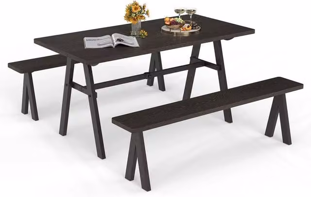 KORVIXA 3 Piece Outdoor Camping Table and Chairs Set for 6 People, Brown, W/D/H: 100 x 100 x 160 cm