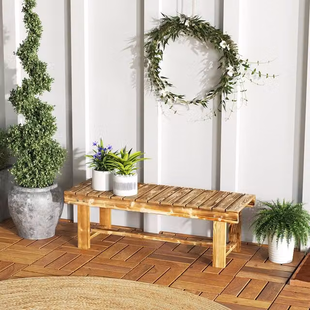 Outsunny 2 Seater Fir Wood Garden Bench Loveseat in Chocolate Brown – 2