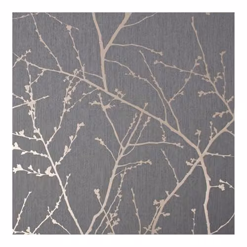 Graham & Brown Superfresco Easy Innocence Branch Wallpaper in Charcoal and Copper Metallic with Botanical and Floral Patterns – 1