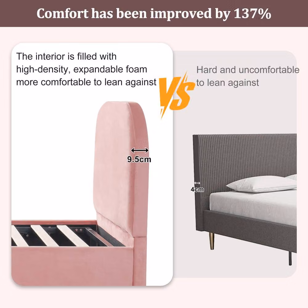 Merax Single Upholstered Velvet Ottoman Storage Bed Frame in Pink, W/D/H: 90 x 190 x 150 cm – 4