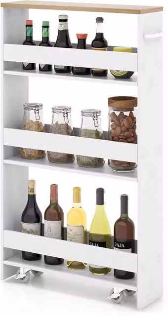 Costway 4 Tier Rolling Slim Storage Cart with Castors, White