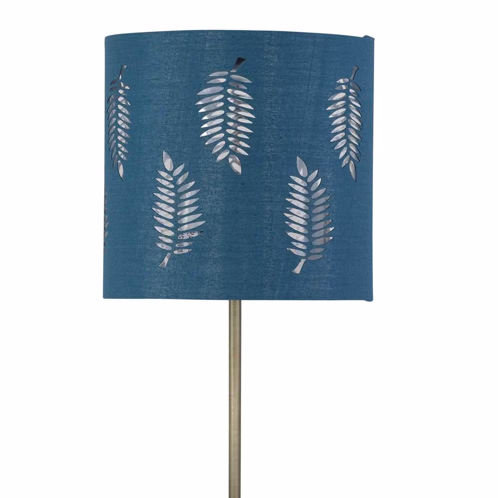 First Choice Lighting Antique Brass Stick Table Lamp with Teal Fern Cut Out Fabric Shade – 2
