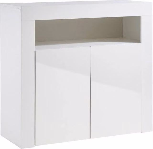 MMT Furniture Designs FLAVORA White Glossy 2 Door Cabinet with Integrated LED Lights and Internal Shelves