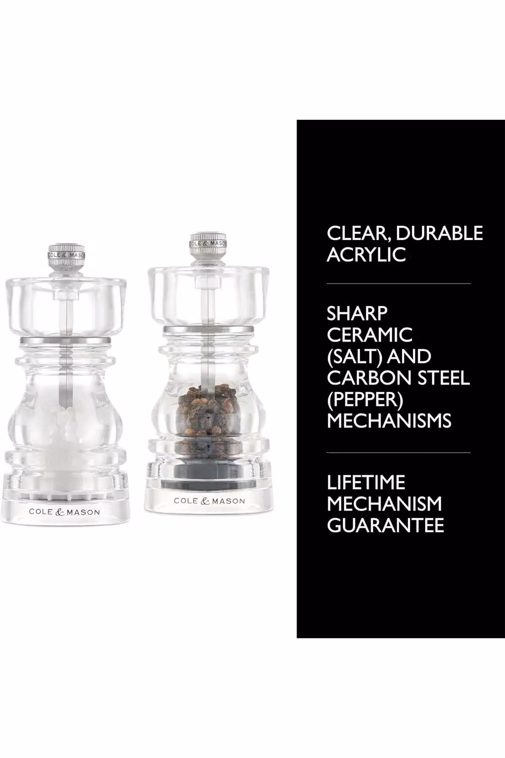 Cole & Mason London Acrylic Salt and Pepper Mill Set, Transparent – 3