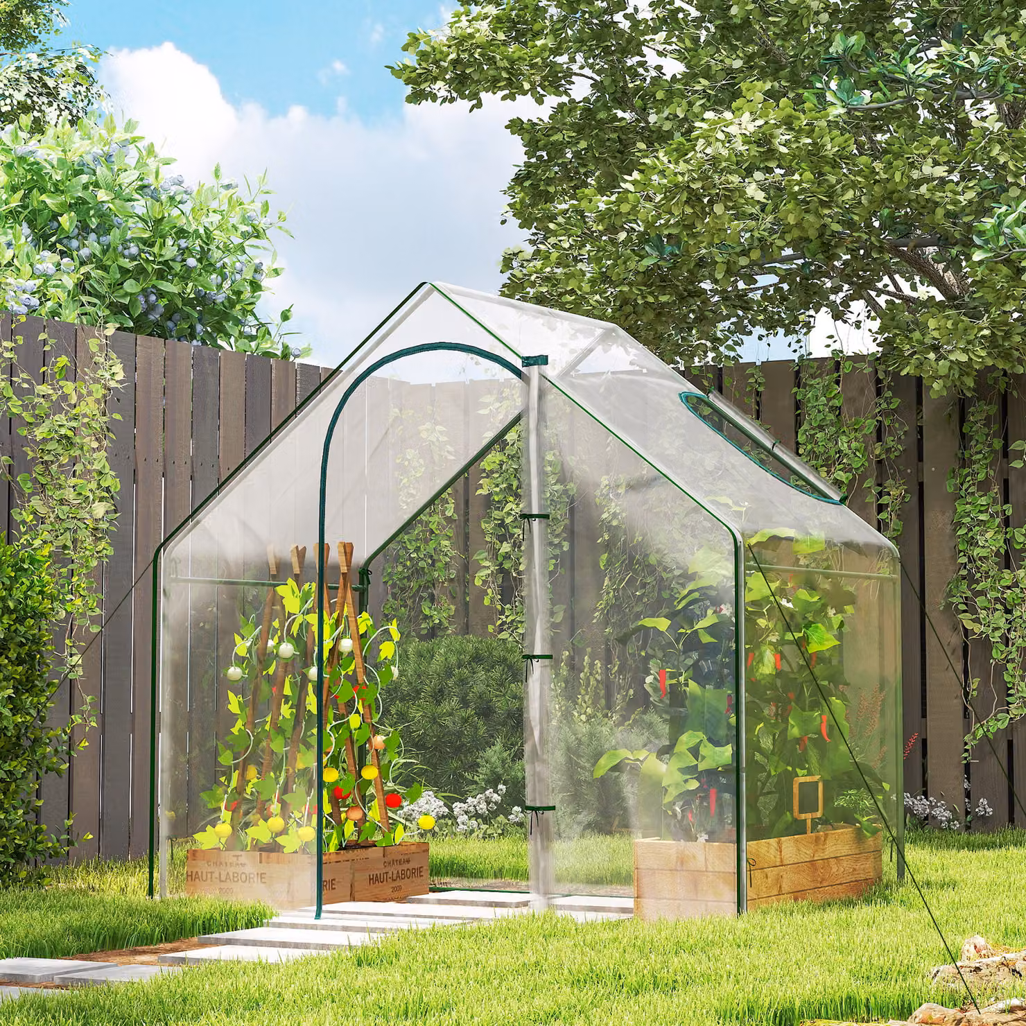 Outsunny White PVC and Steel Frame Walk In Greenhouse with Zipped Door and Window, W/D/H: 180 x 100 x 168 cm – 2