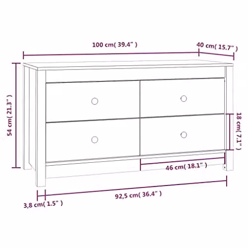 vidaXL Side Cabinet in Brown Solid Pine Wood W/D/H: 100 x 40 x 54 cm – 3