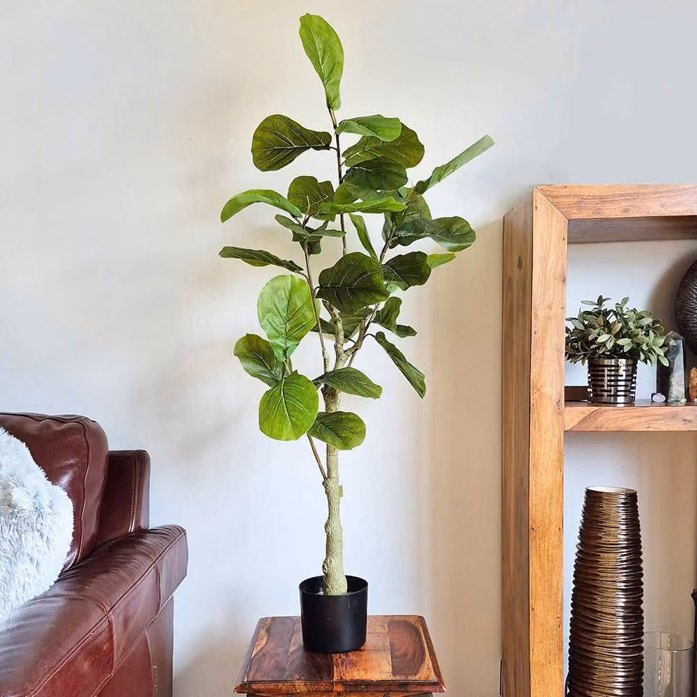 Voltico Artificial Fiddle Leaf Fig Tree in Green with Black Pot, Height: 125 cm – 2