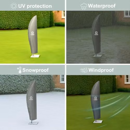 Home Source Waterproof Grey Parasol Cover, UV Resistant PE Knitting Cloth with Drawstring Closure, W/D/H: 43 x 25 x 190 cm – 5
