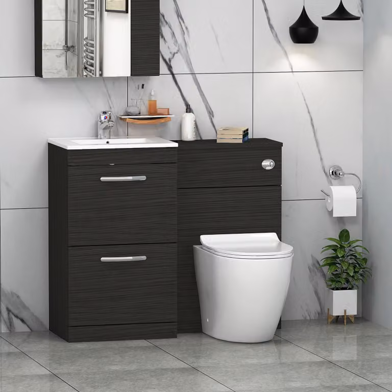 Royal Bathrooms Hale Black 2 Drawer Furniture Pack with Minimalist Basin and Slim Elva Back to Wall Toilet, Width: 100 cm