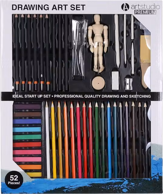 Art Studio Premium Multicolour Pigment Drawing Art Set with Wood Elements