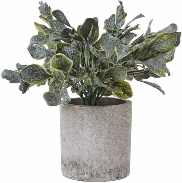 KDMD Small Giana Realistic Faux Eucalyptus Plant in a Grey Concrete Round Pot