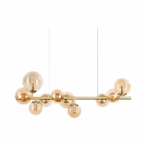 Ideal Lux Perlage 10 Light Globe Pendant Ceiling Light in Brass and Transparent Glass
