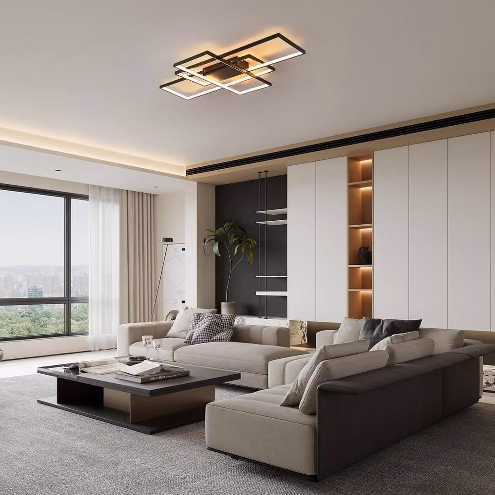 NIVOR 50W Dimmable LED Ceiling Light with Remote Control, Black Modern Square 3-Light Chandelier – 5