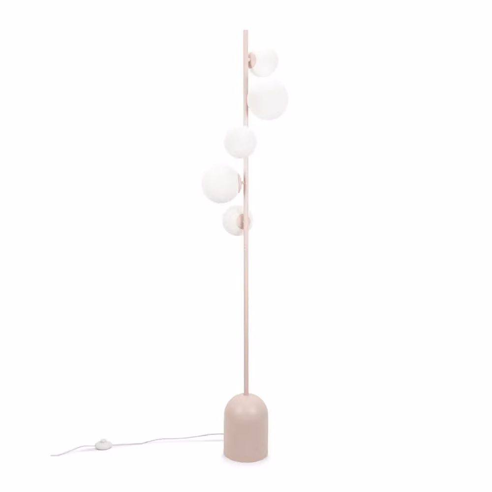 ValueLights Marlow 5 Way Floor Lamp with Pink Opaque Glass Globe – 2