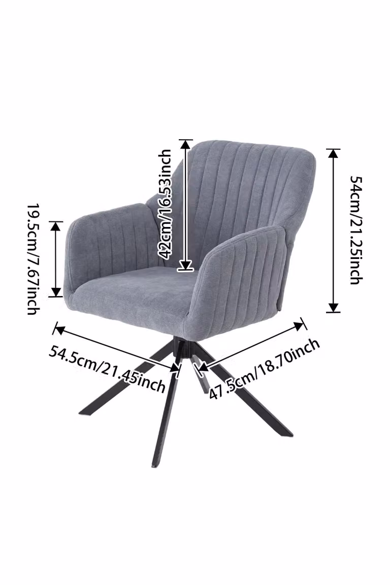 H&O Direct Modern Grey Fabric Swivel Lounge Chair with Metal Frame and Armrests