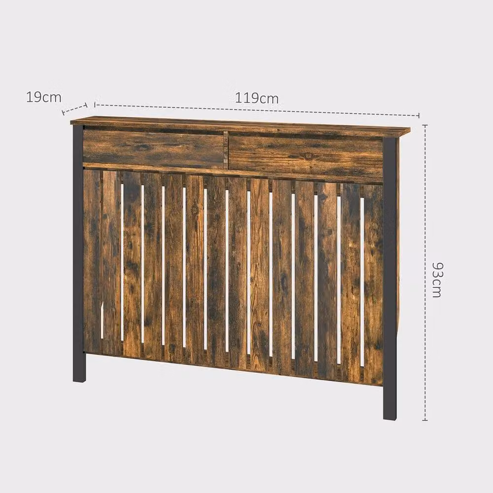 NESTLUNE Large Radiator Cover with Drawers and Vertical Slats, Brown, W: 119 cm, D: 19 cm, H: 93 cm – 2