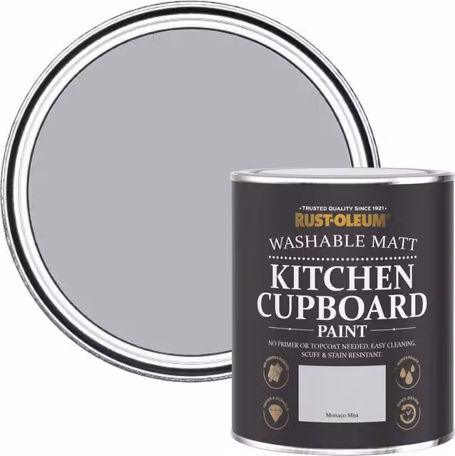 Rust-Oleum Matt Grey Water-Based Kitchen Cupboard Paint, 0.75 l