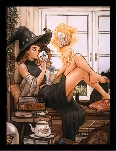 Ivy Dolamore Warm Witch Framed Multicolour Paper Poster Illustration – 1