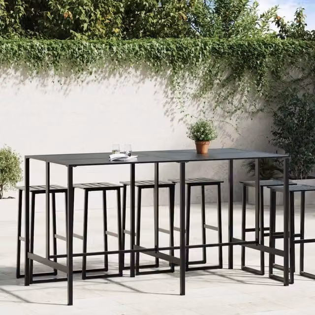 Berkfield Home Bar Table in Black Metal, W/D/H: 200 x 100 x 110 cm
