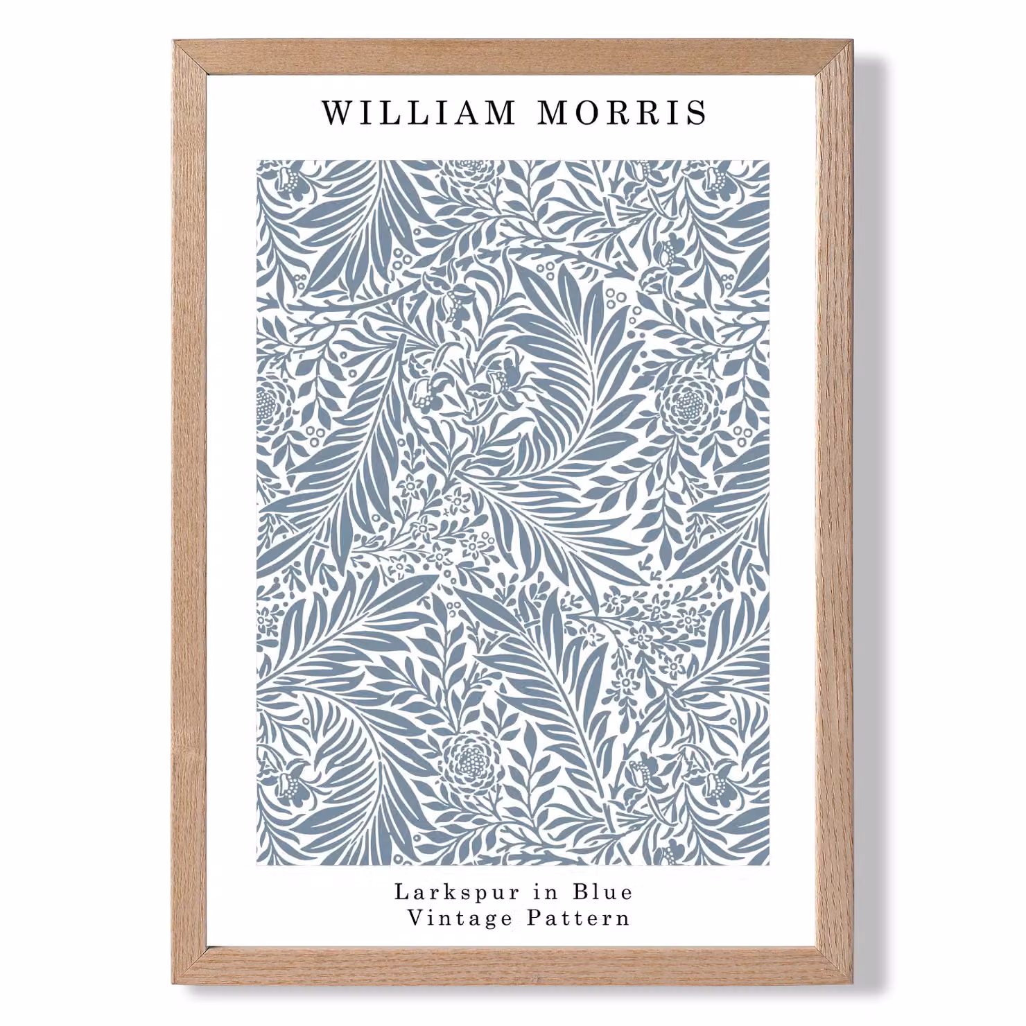 ARTZE William Morris Larkspur in Blue Floral Art Print with Oak Frame, Mid Blue – 2