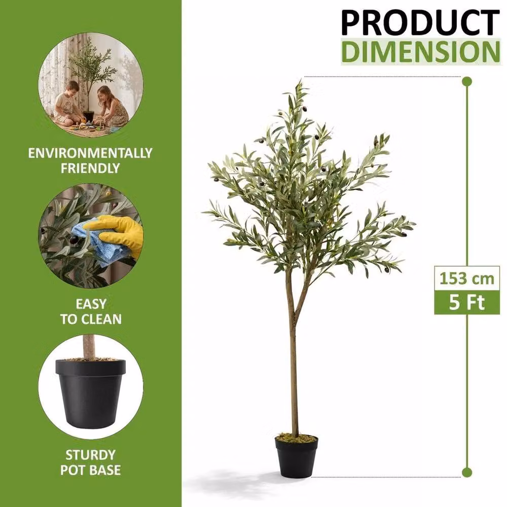 PAWNORA Artificial Green Olive Tree, 150 cm Tall – 5