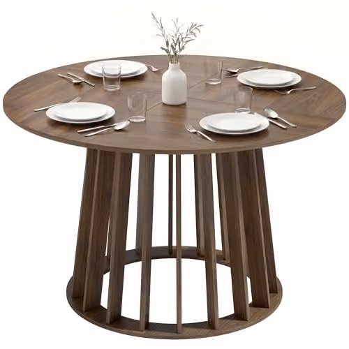 HOMCOM Modern Round Dining Table for 4 People, Brown, Diameter: 120 cm, Height: 75 cm