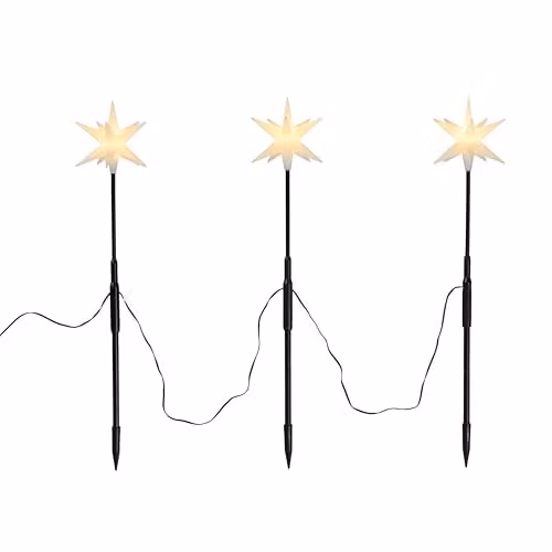 Lights4fun Set of 3 Outdoor Christmas 3D Starburst Stake Lights, Warm White Micro LEDs, Battery Operated with Timer – 2