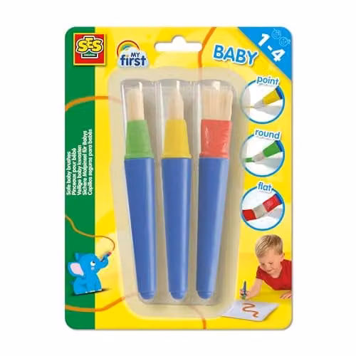 SES Creative My First Safe Baby Brushes, 3 Piece Multicolour Creative Play Kit for Kids Aged 1+ – 1