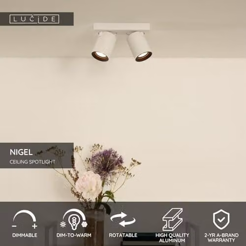 Lucide Nigel Dimmable Adjustable LED Ceiling Spotlight in White – 2