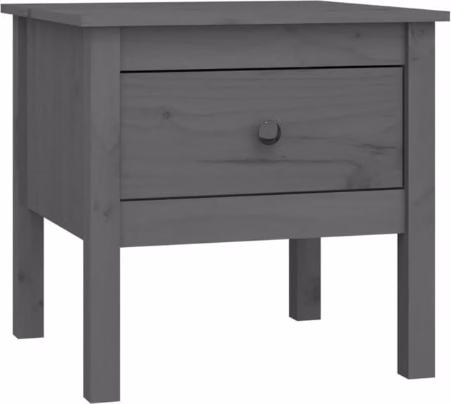 Berkfield Home Set of 2 Grey Solid Pine Wood Side Tables, W/D/H: 50 x 50 x 49 cm