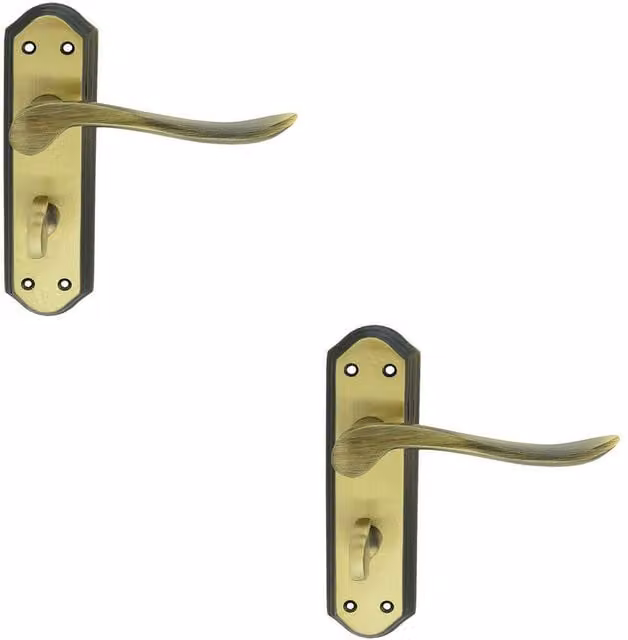 Loops 2x Pair Curved Lever on Sculpted Bathroom Backplate in Florentine Bronze, W: 180 mm, H: 48 mm