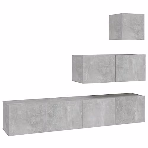 vidaXL 4 Piece Modern Wall Mounted TV Cabinet Set in Matt Concrete Grey MDF – 1