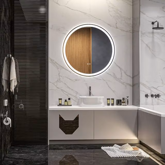 kleankin Bathroom Mirror with Dimmable LED Lights and Touch Switch, White and Clear