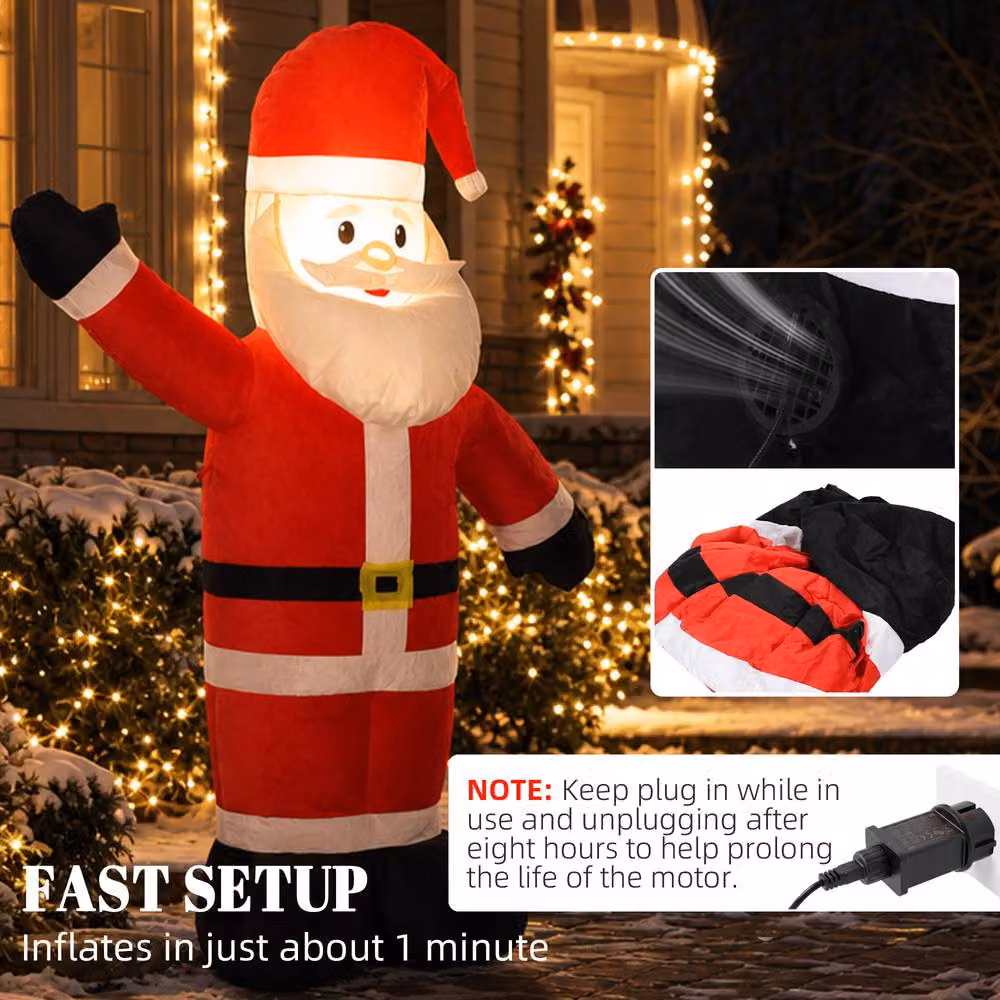 OUTSUNNY 5ft Red and White Velvet Look Inflatable Santa Claus with LED Lights – 5