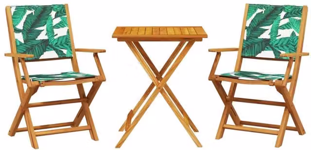 Berkfield Home 3 Piece Bistro Set in Green with Acacia Wood and Floral Pattern Fabric