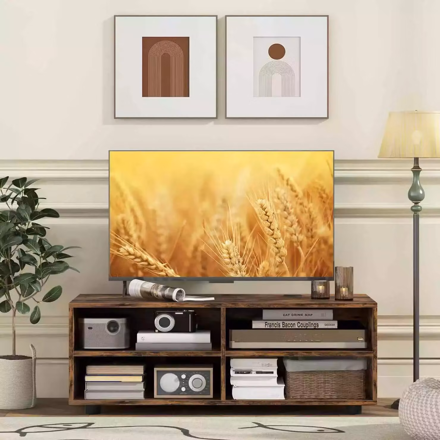 Costway Brown Wooden Classic TV Stand and Media Console Table for TVs up to 40 Inches – 2