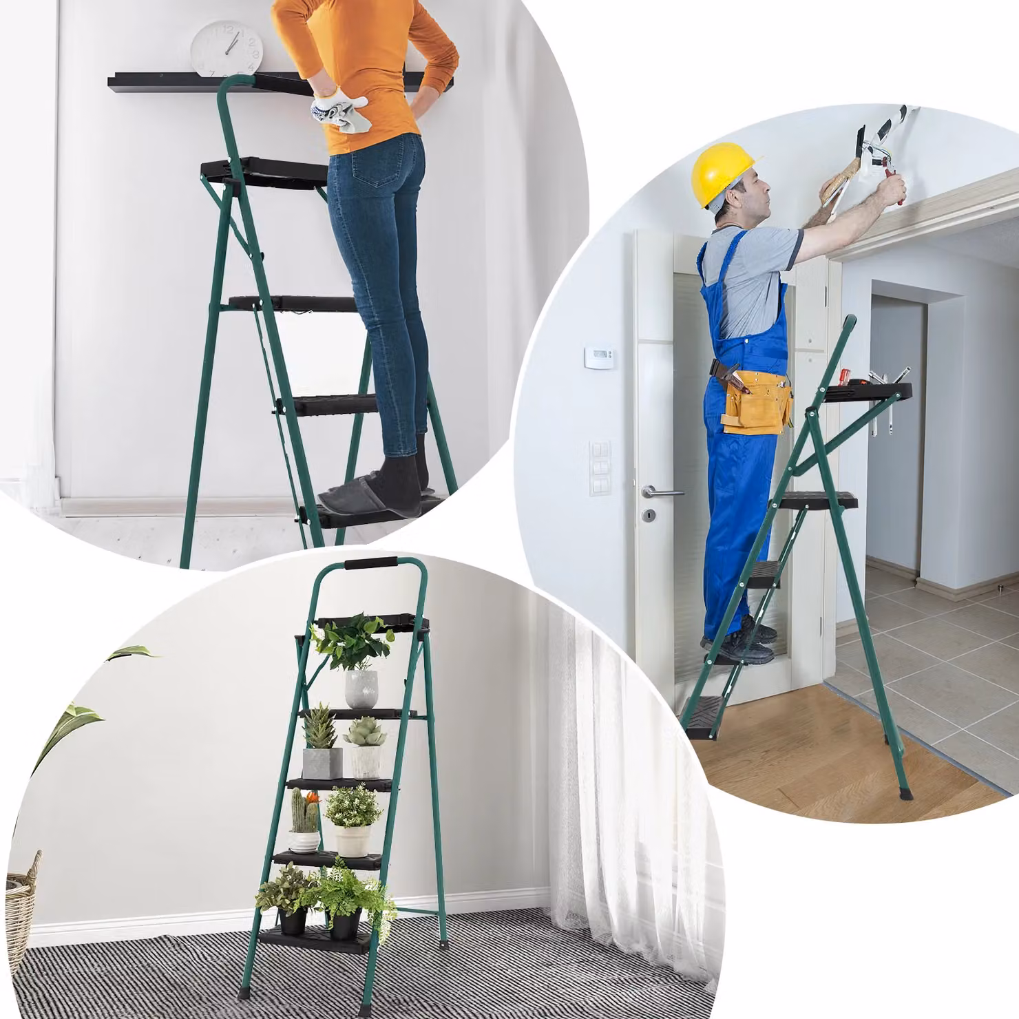 Gymax 4-Step Metal Folding Step Ladder with Tool Tray in Black – 5