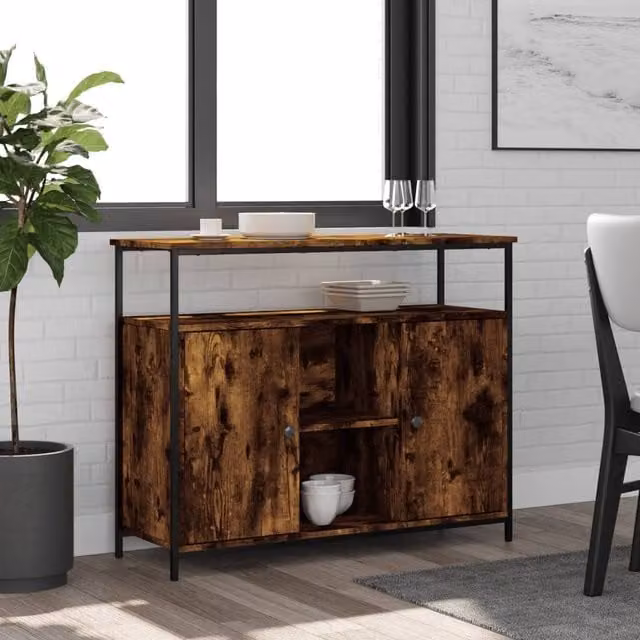 Berkfield Home Sideboard in Smoked Oak Brown, W/D/H: 100 x 35 x 80 cm – 1