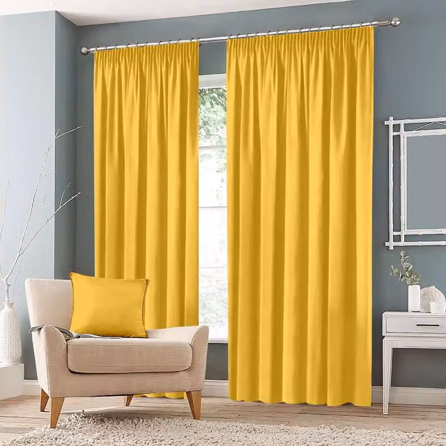 Roseley Yellow Blackout Pencil Pleat Fabric Curtains