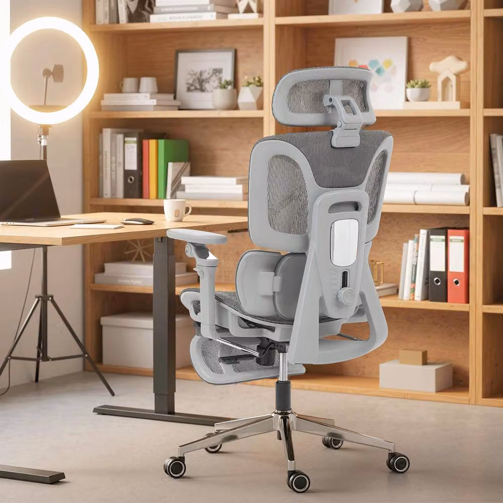 STILVORA Ergonomic Office Chair in Grey Fabric with Headrest and Armrests – 2
