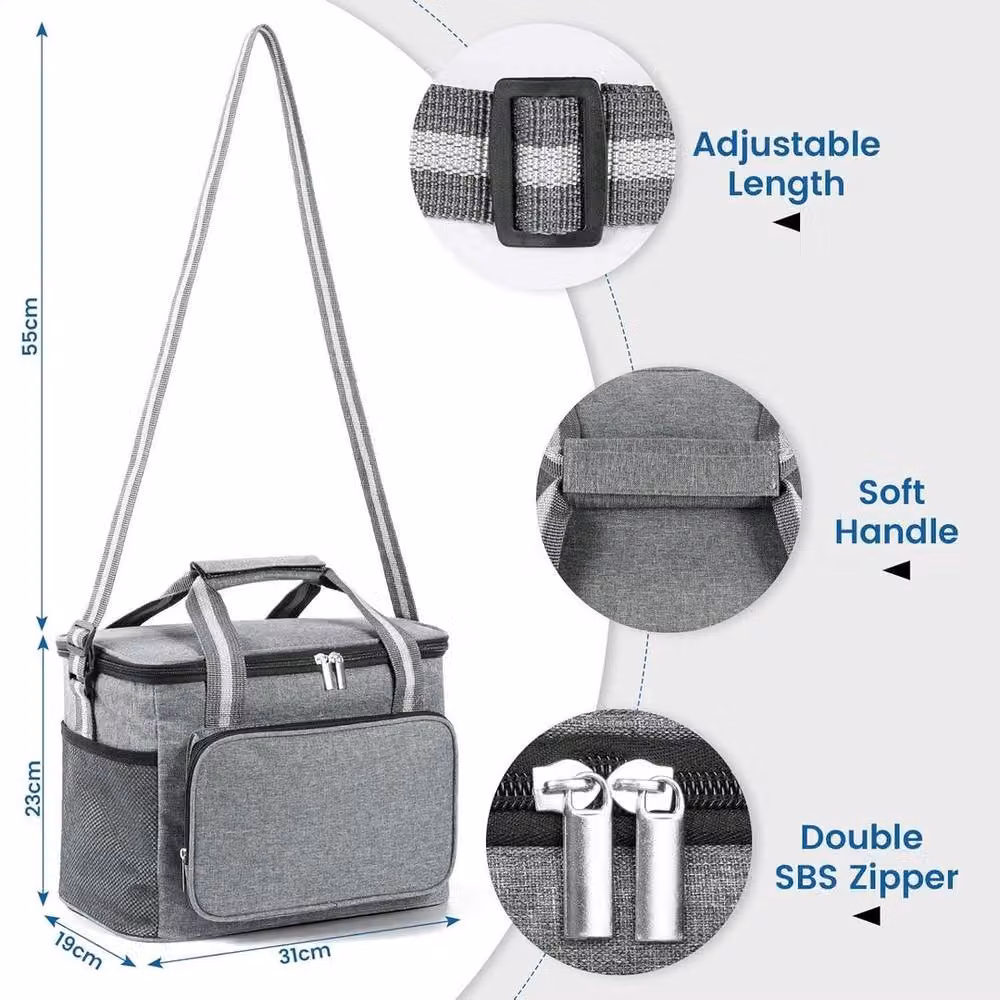 EONLION Small Foldable Portable Insulated Thermal Cooler Bag in Grey – 5