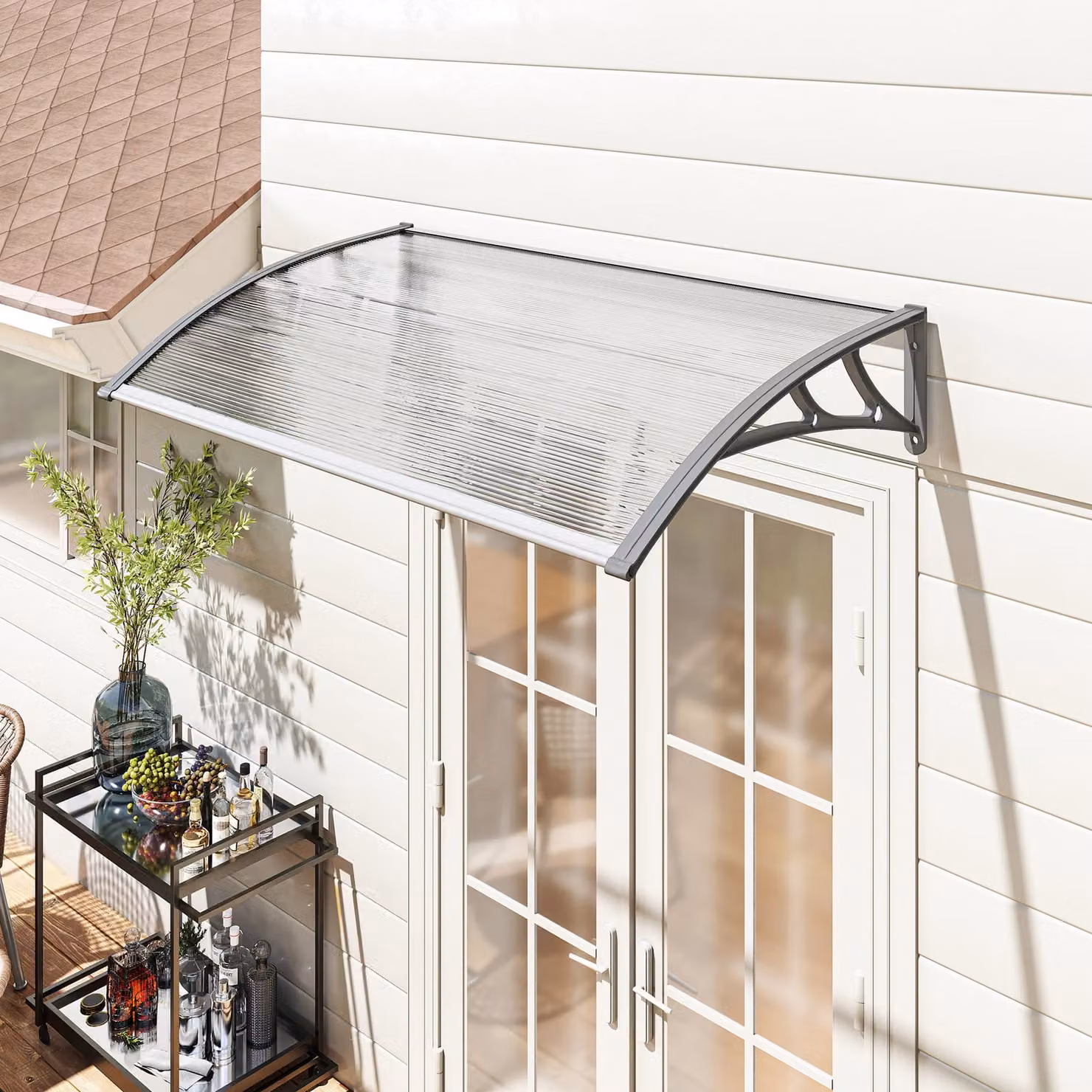 Outsunny Grey Front Door Canopy Outdoor Awning and Rain Shelter W: 110 cm, D: 60 cm – 2