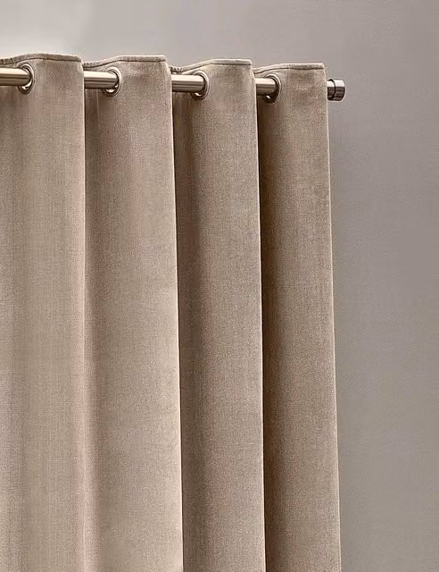 YARD Beige Chenille Velvet Eyelet Curtains, Opaque, H: 137 cm x W: 117 cm